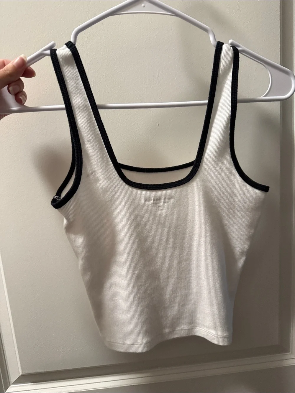 Abercrombie Ribbed White Tank Top with Black Trim - Women's Double-Strap Tank